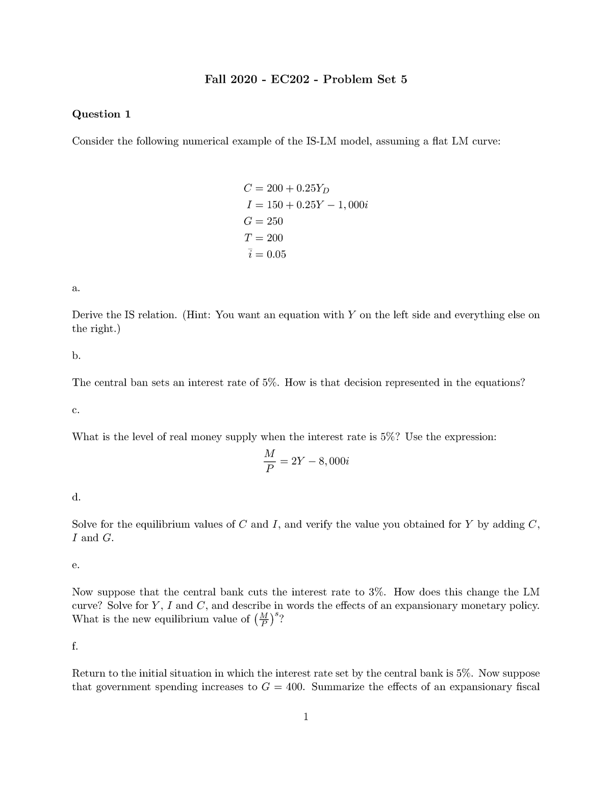 2020BUFall EC 202PSET5 - Fall 2020 - EC202 - Problem Set 5 Question 1 ...