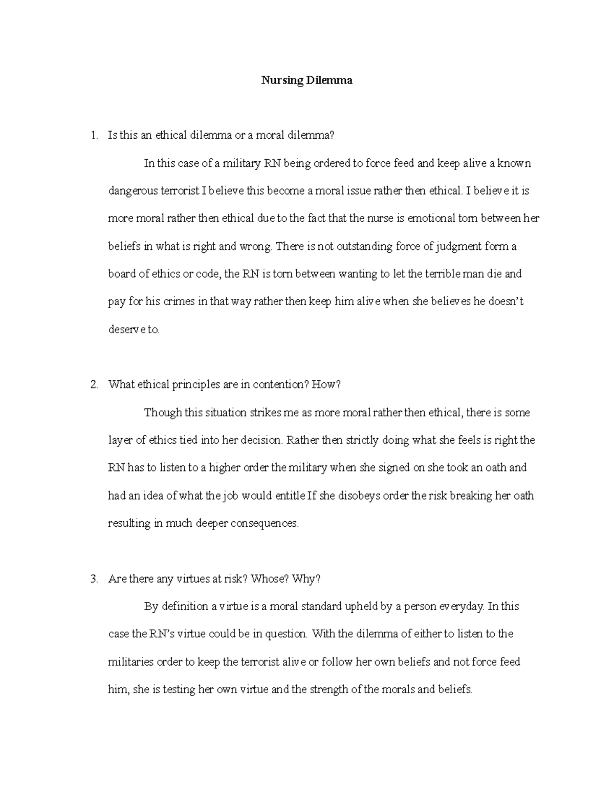 Ethics Module 1 Activity Nursing Dilemma Is This An Ethical Dilemma