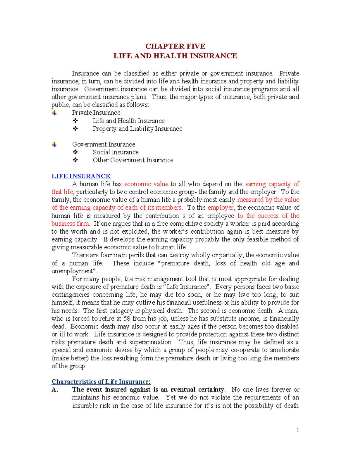 CH 5 Life health - important material - CHAPTER FIVE LIFE AND HEALTH ...