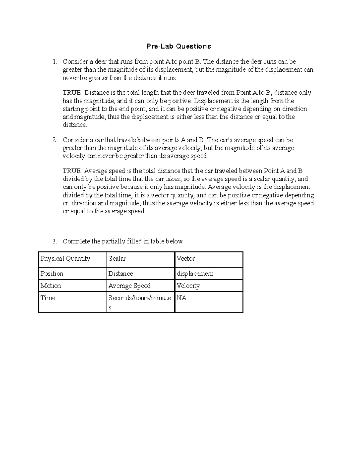 Position And Velocity Pre Lab 1 Position And Velocity Pre Lab 1 - Pre ...