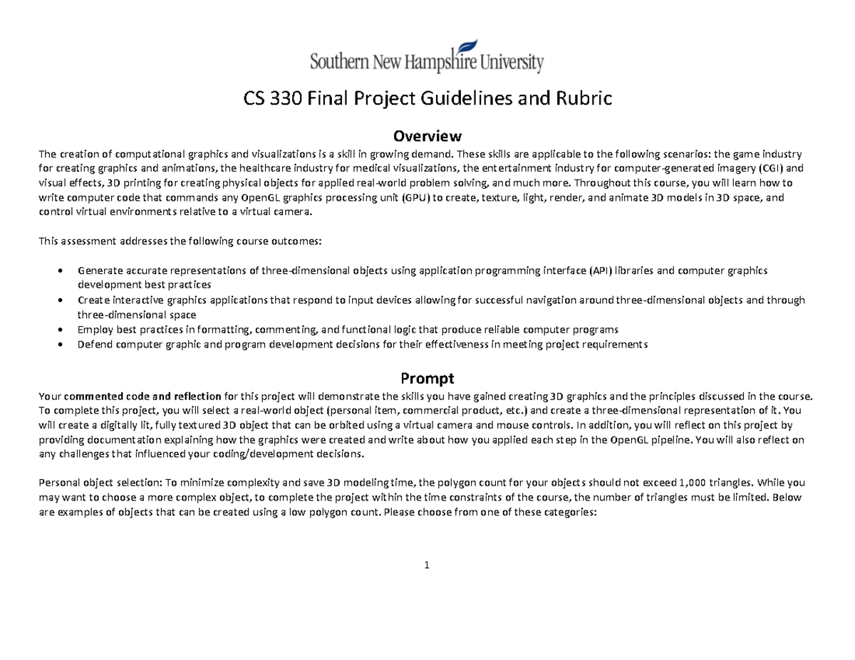 CS 330 Final Project Guidelines and Rubric - These skills are ...