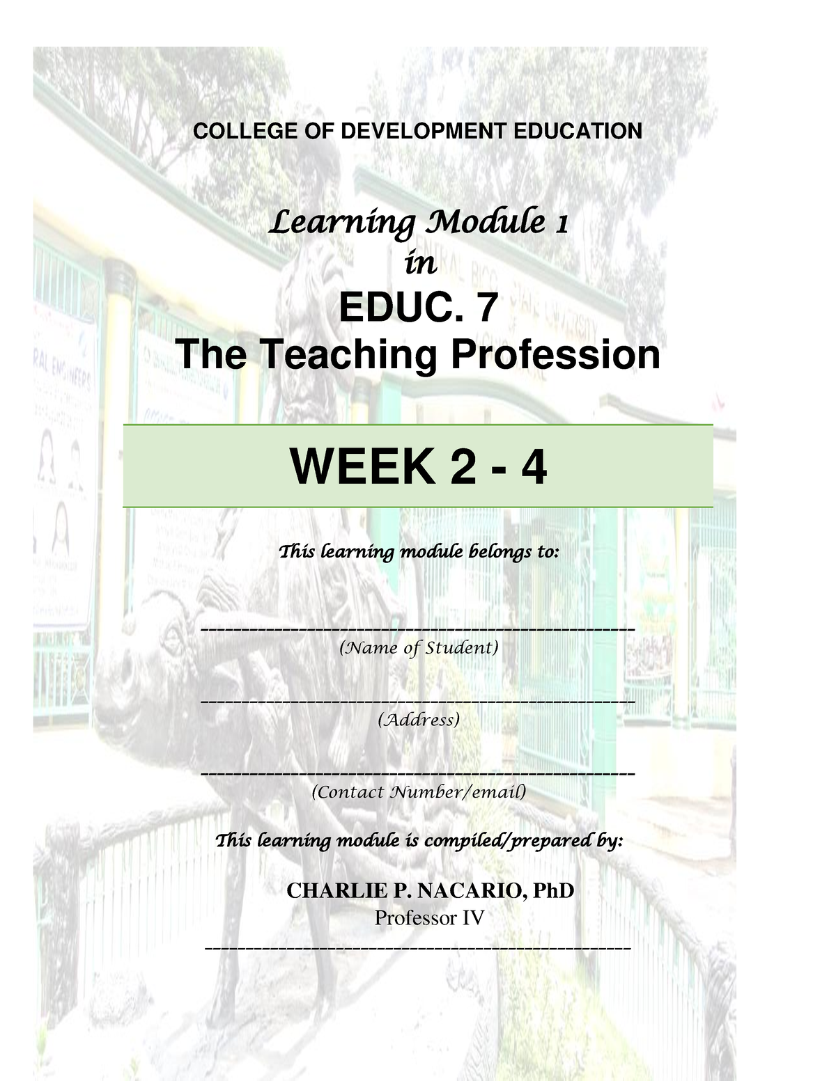 Module 1 Week 2, 3 4 The Teaching Profession, Mission, Vocation ...