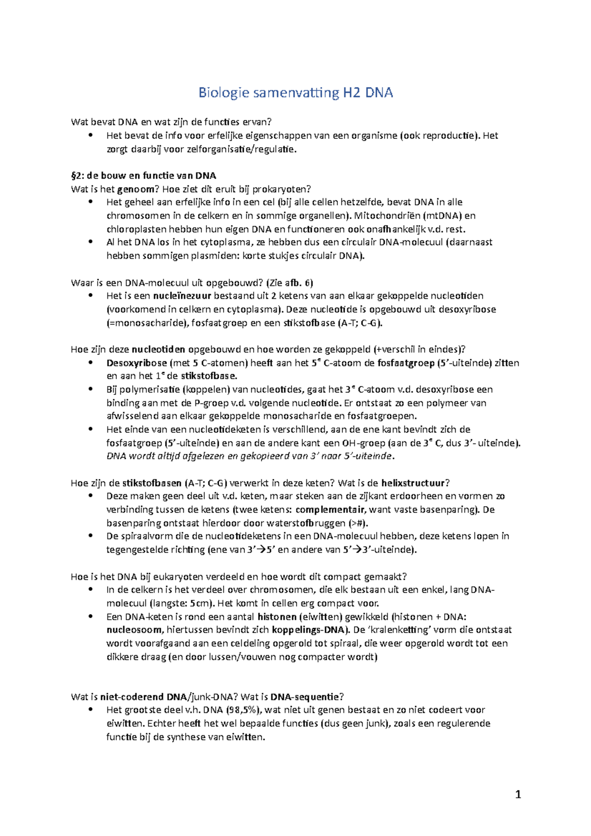 Biologie Samenvatting H Dna Het Zorgt Daarbij Voor Zelforganisatie