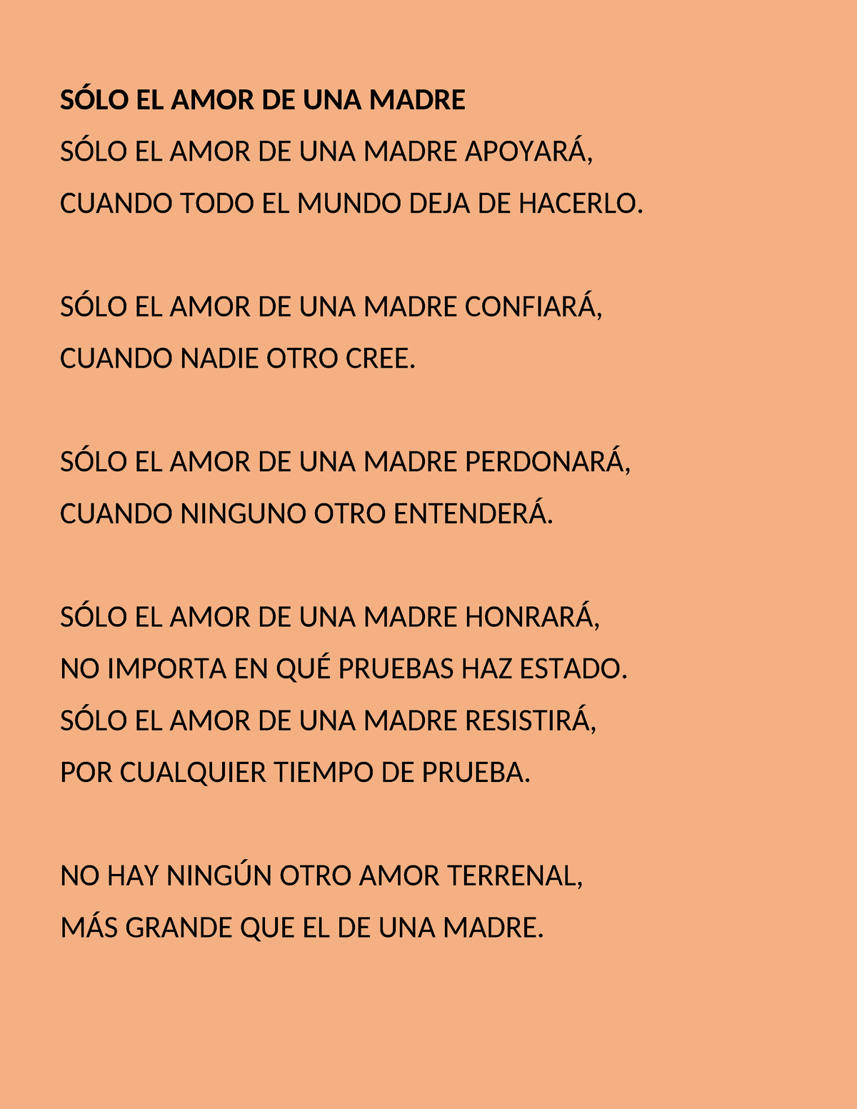 Poemas A LA Madre poema S LO EL AMOR DE UNA MADRE S LO EL AMOR