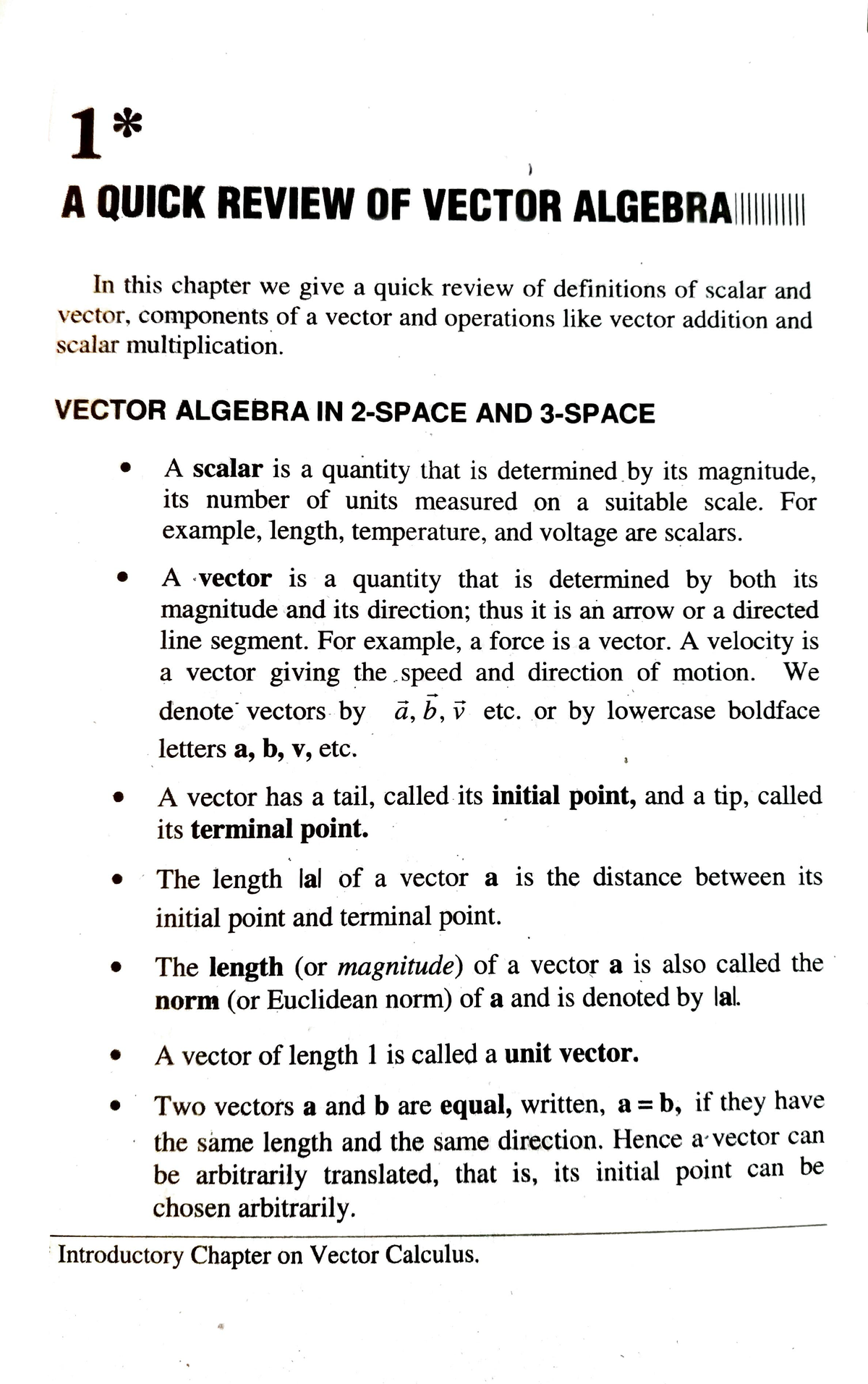 A Quick Review Of Vector Algebra From Vector Calculus - BSC Mathematics ...