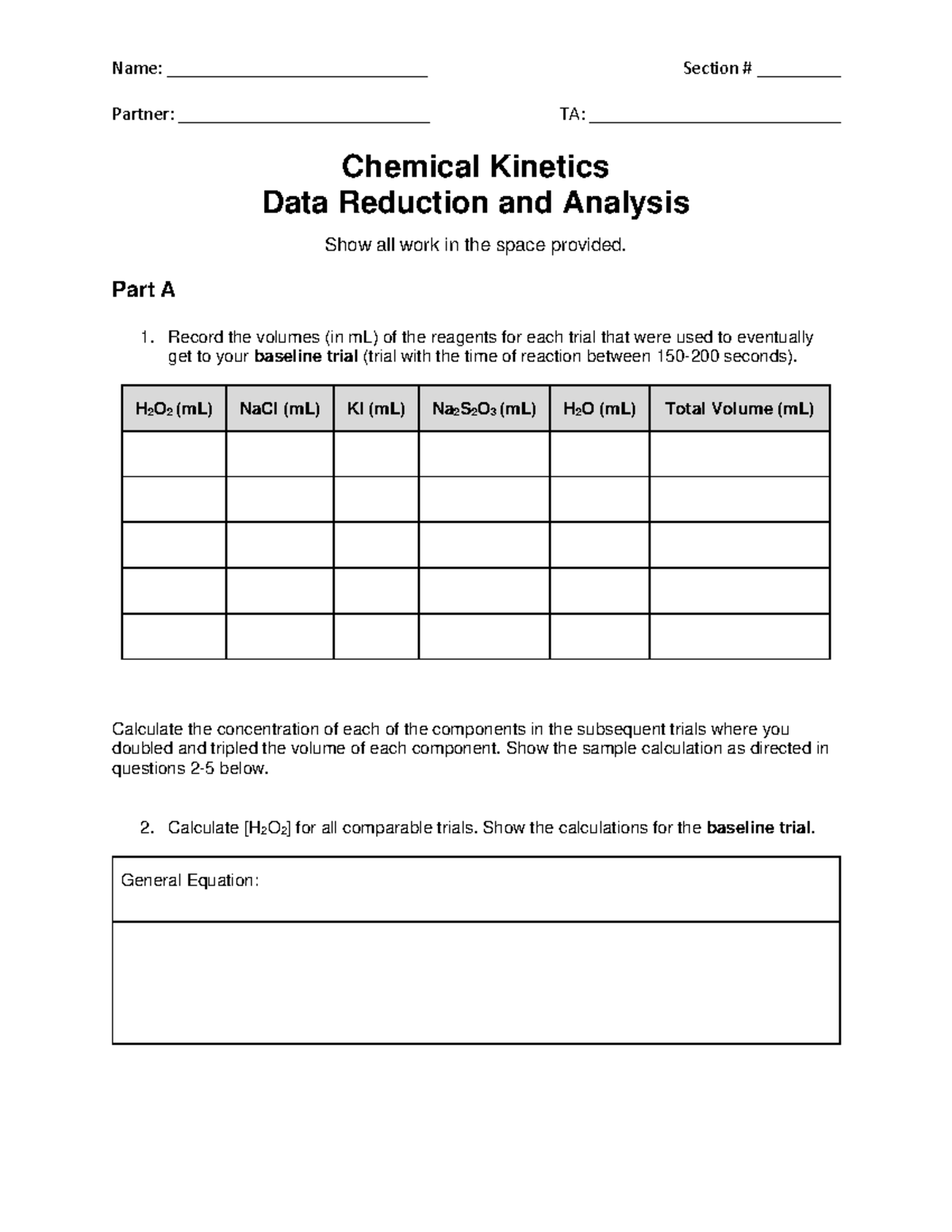 Kinetics DRA lab notebook lecture notes for lab - Name ...