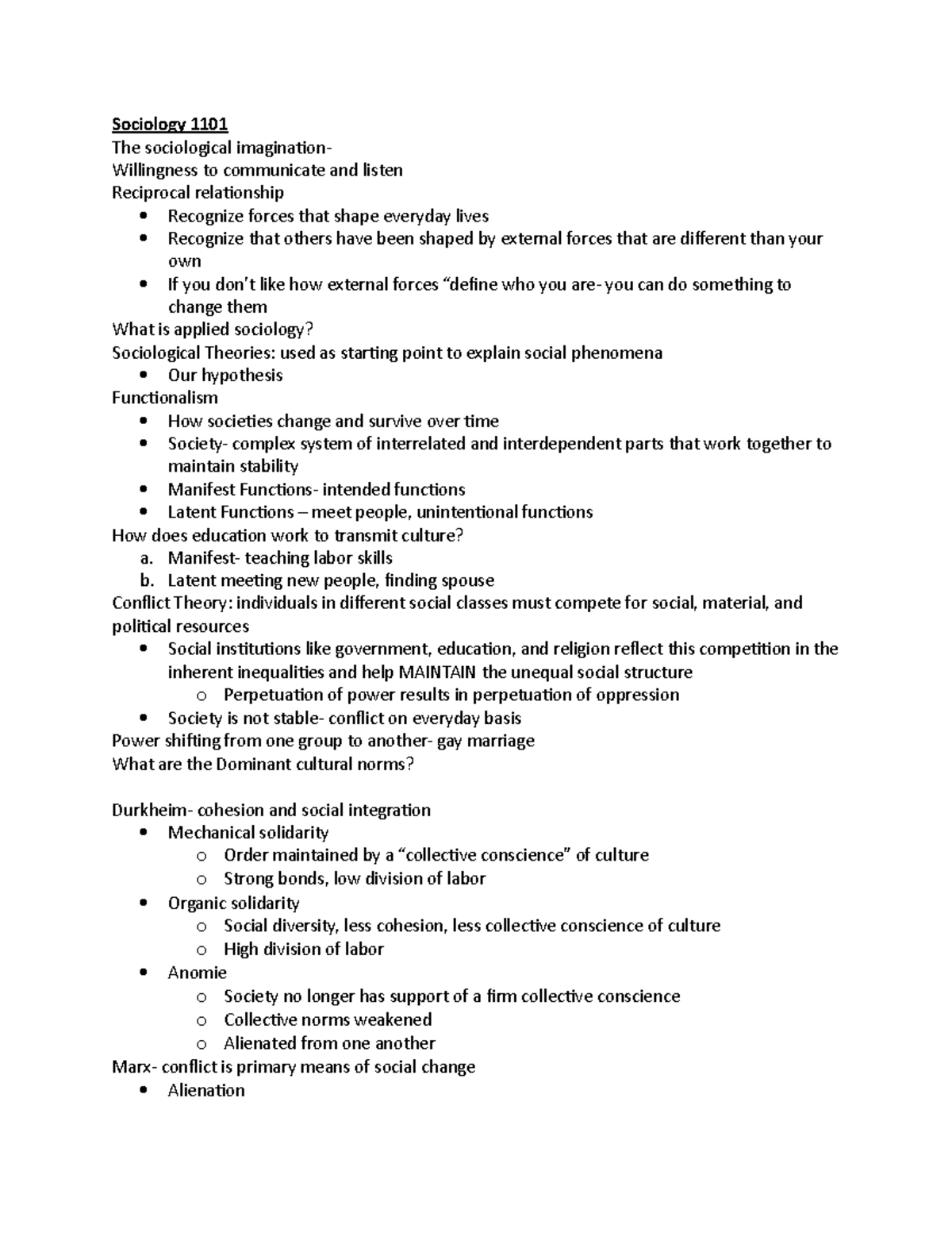 Sociology 1101 - Chapter 1 notes - Sociology 1101 The sociological ...