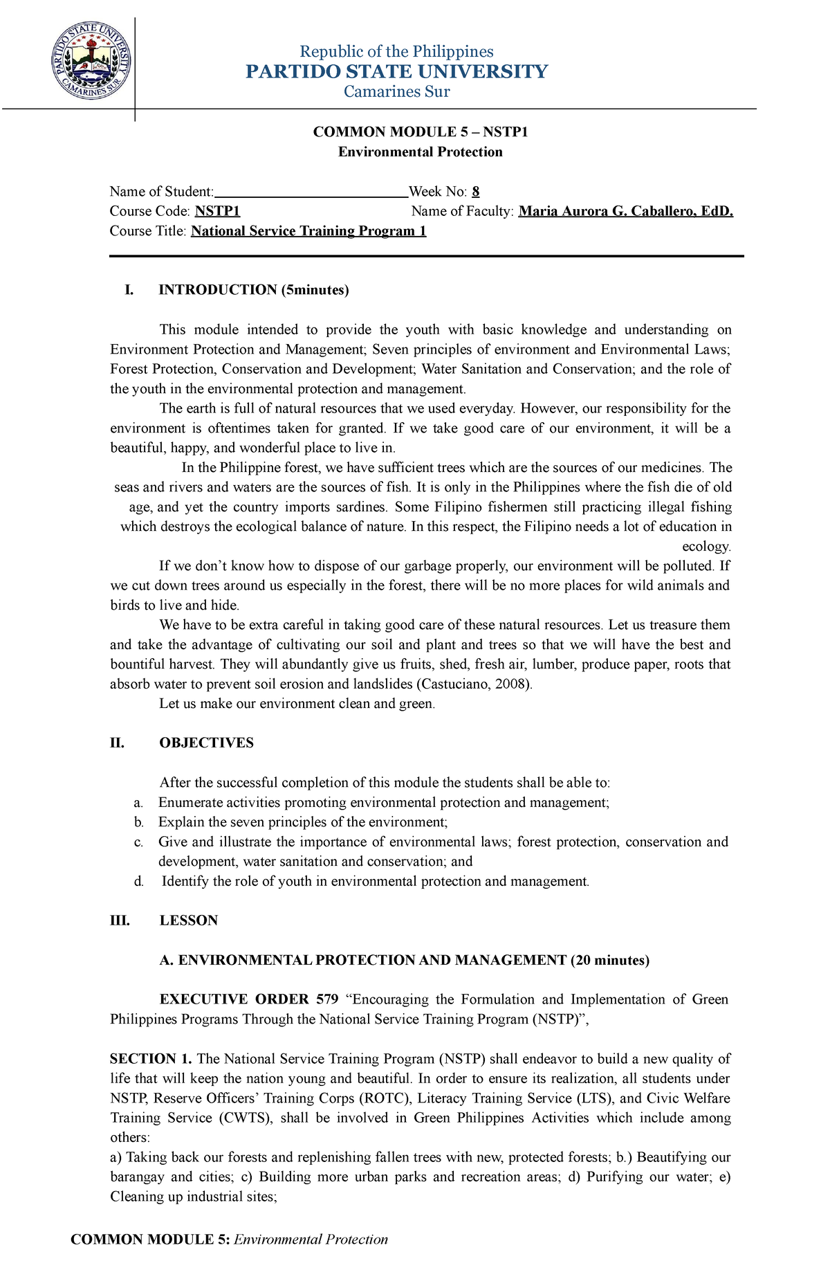 NSTP Common Module 5- Environment Protection - Republic Of The ...