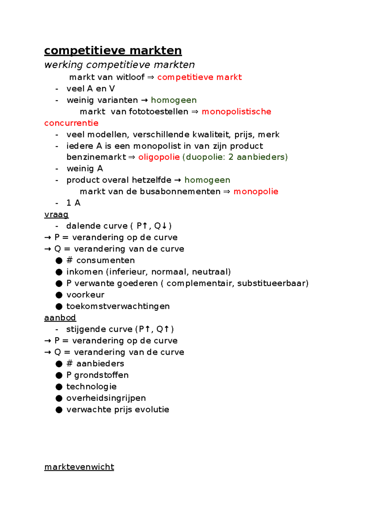 Examen eco kerst 2018 samenvatting competitieve markten werking