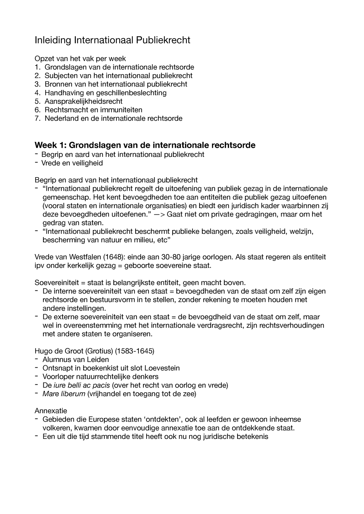 HC Aantekeningen Publiekrecht Week 1-7 - Inleiding Internationaal ...