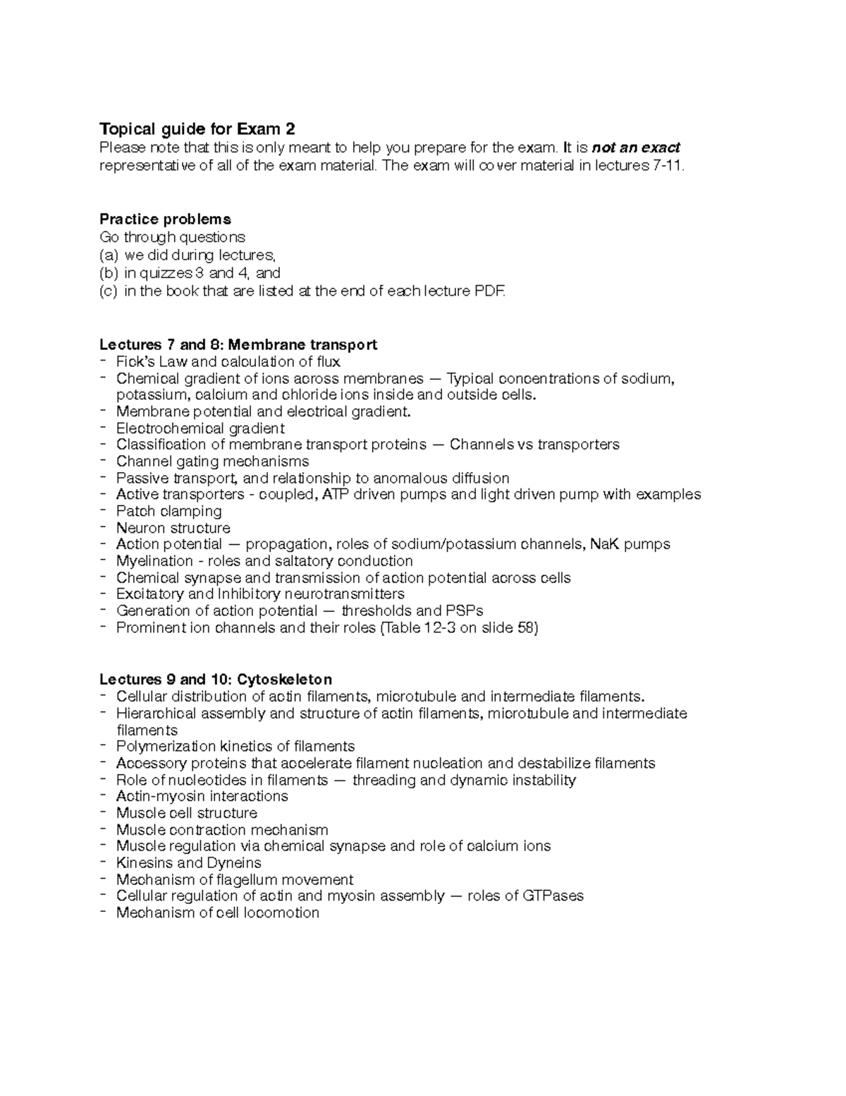 Exam 2 study guide 1 - Topical guide for Exam 2 Please note that this ...