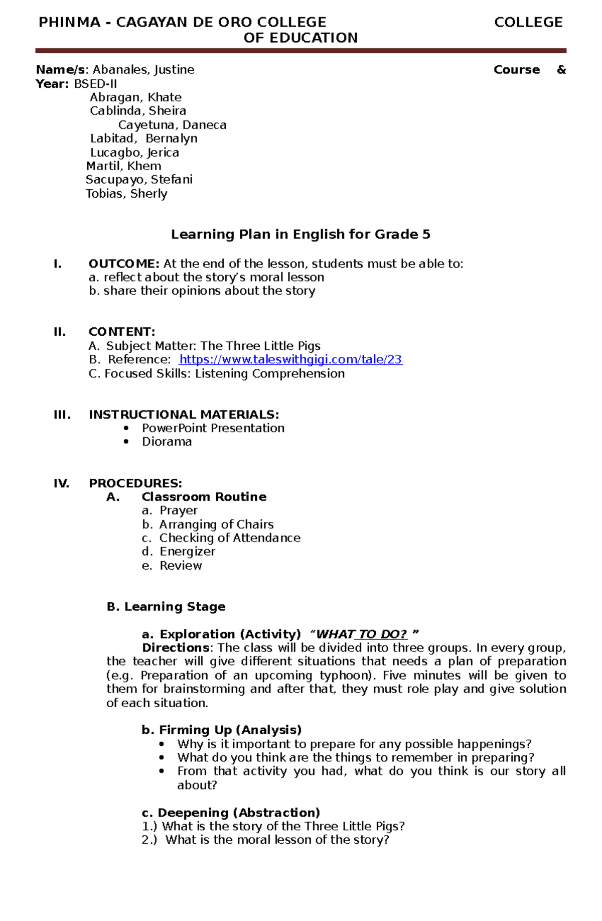 Lesson Plan Sample - High School Level - PHINMA - CAGAYAN DE ORO ...