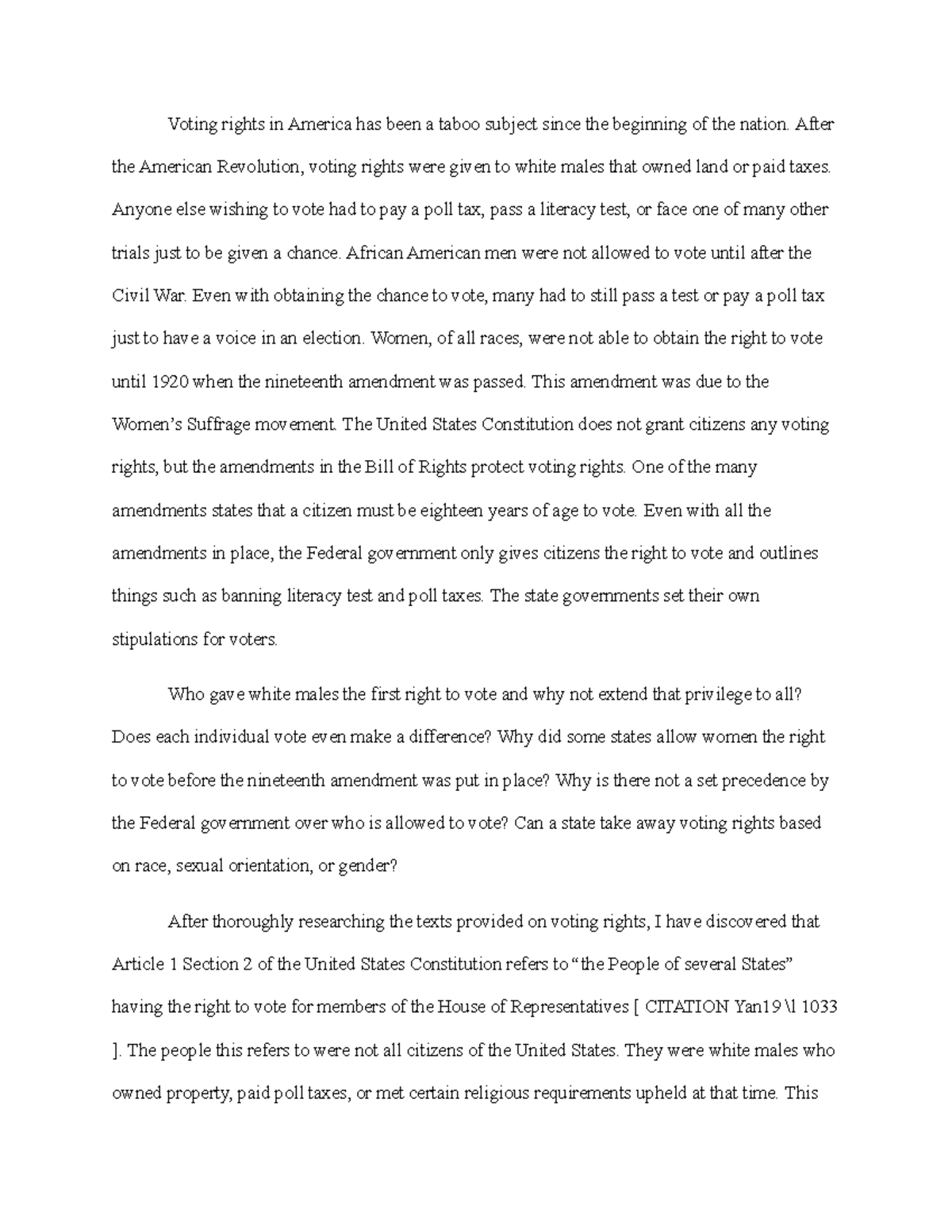 Module 5 Voting rights in America has been a taboo subject since the