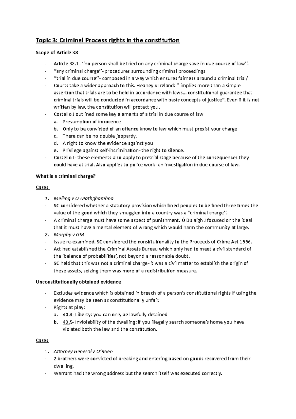 Constitutional Law 1- Christmas Exam 2020 - Topic 3: Criminal Process ...