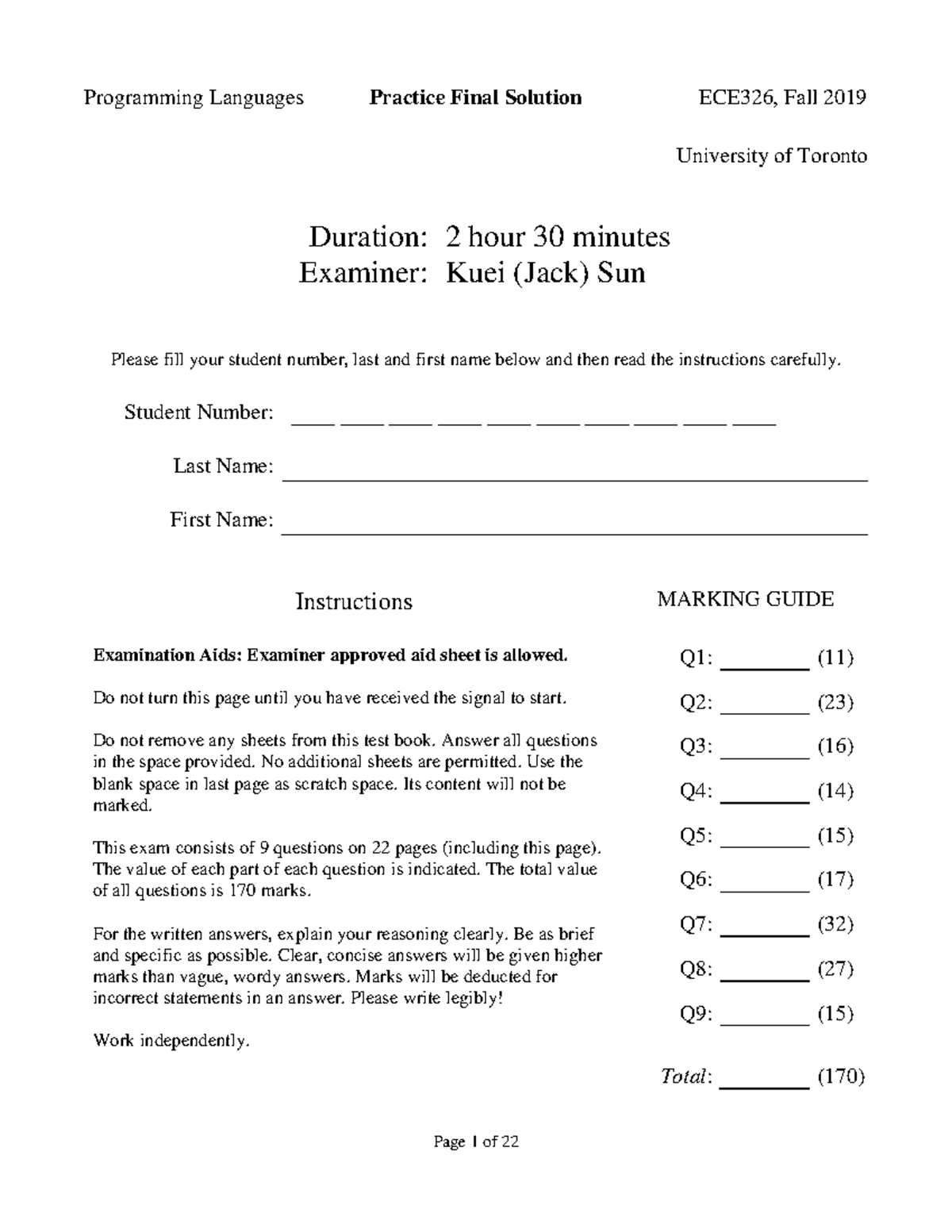 CSC326H1 2019 9 631598475120 ece326 practice final sol - University of ...