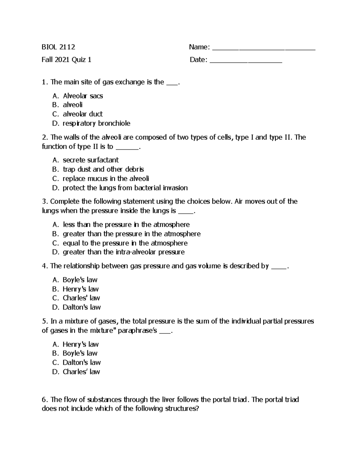 BIOL 2112 Lecture Quiz 1 F 21 - BIOL 2112 Name ...