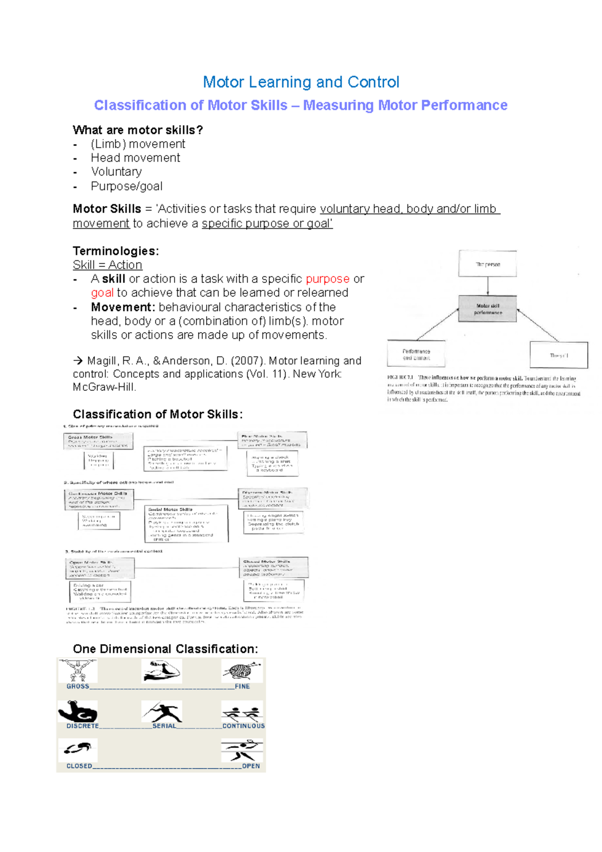Motor Learning and Control notes Motor Learning and Control