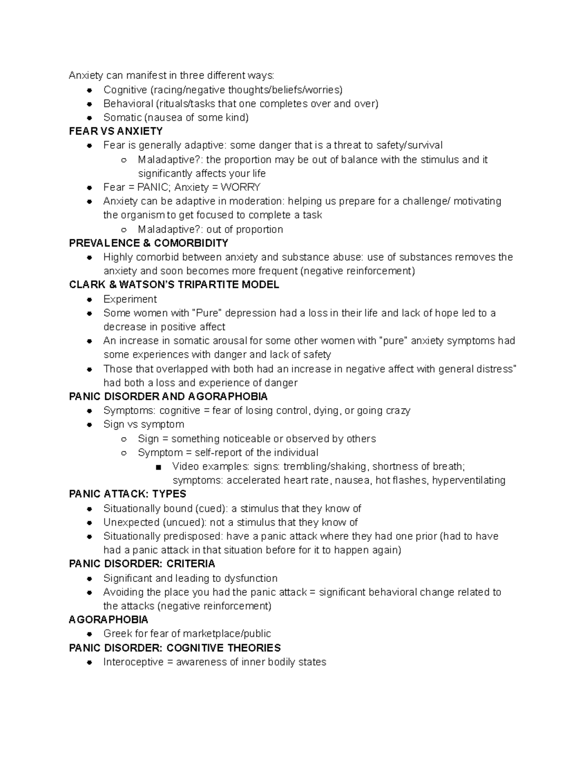 Anxiety Lecture Notes - Anxiety can manifest in three different ways ...