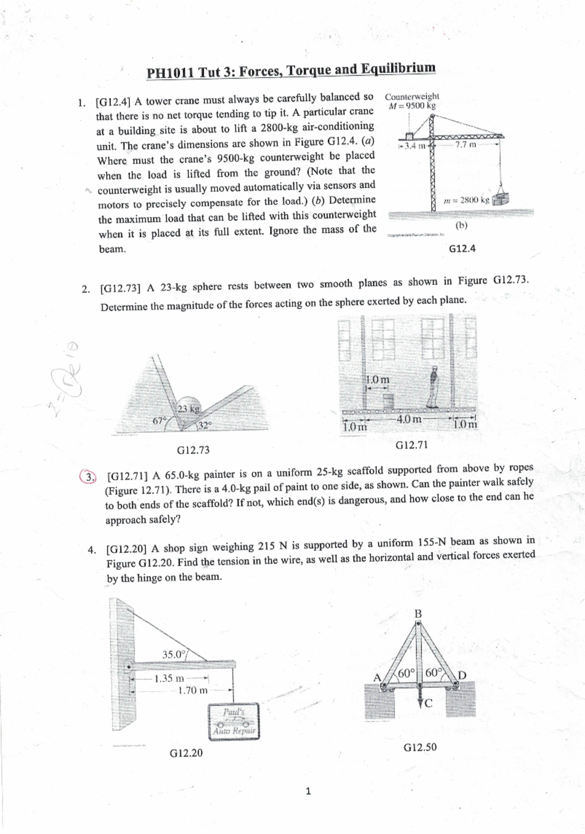 Tutorial 3 Solution Forces Torque And Equilibrium - PH1011 - Studocu