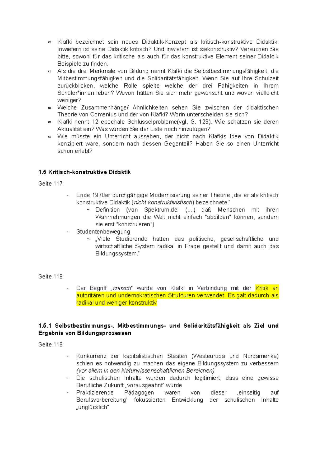 Klafki Kritisch Konstruktive Didaktik Mitschrift Klafki Kritisch-konstruktive Didaktik (Exzerpt) - Klafki