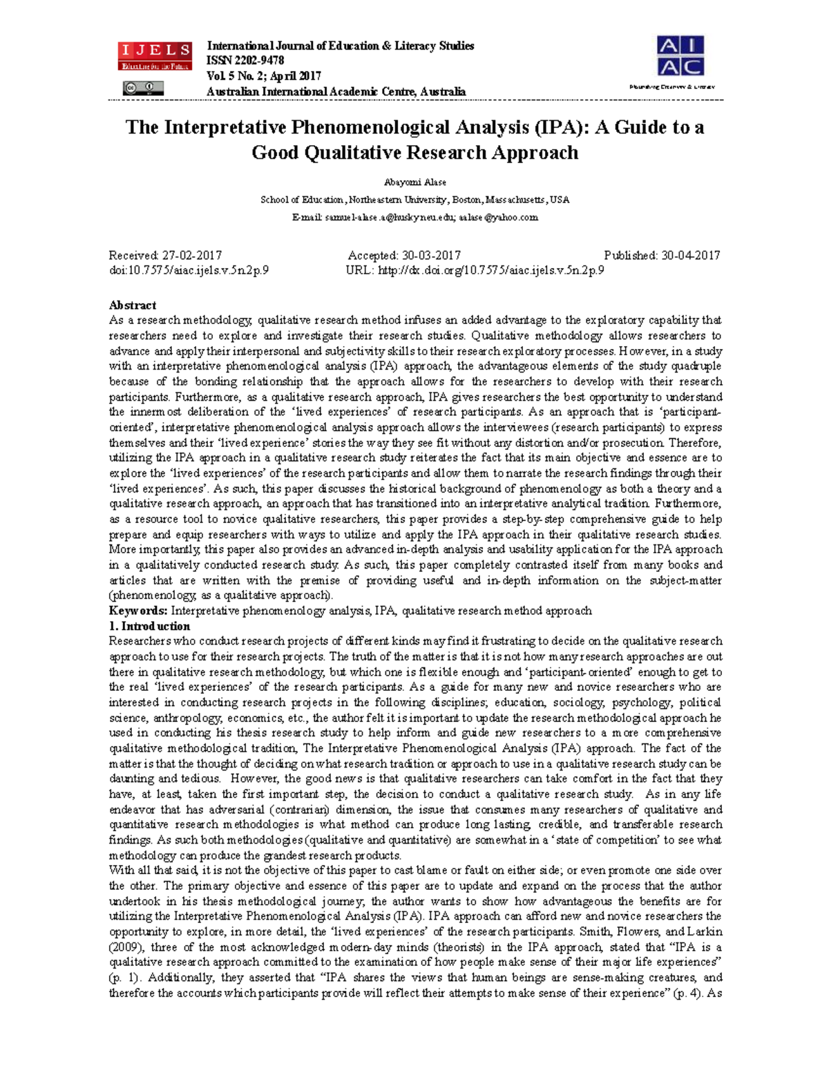 IPA method of qualitative research - International Journal of Education ...