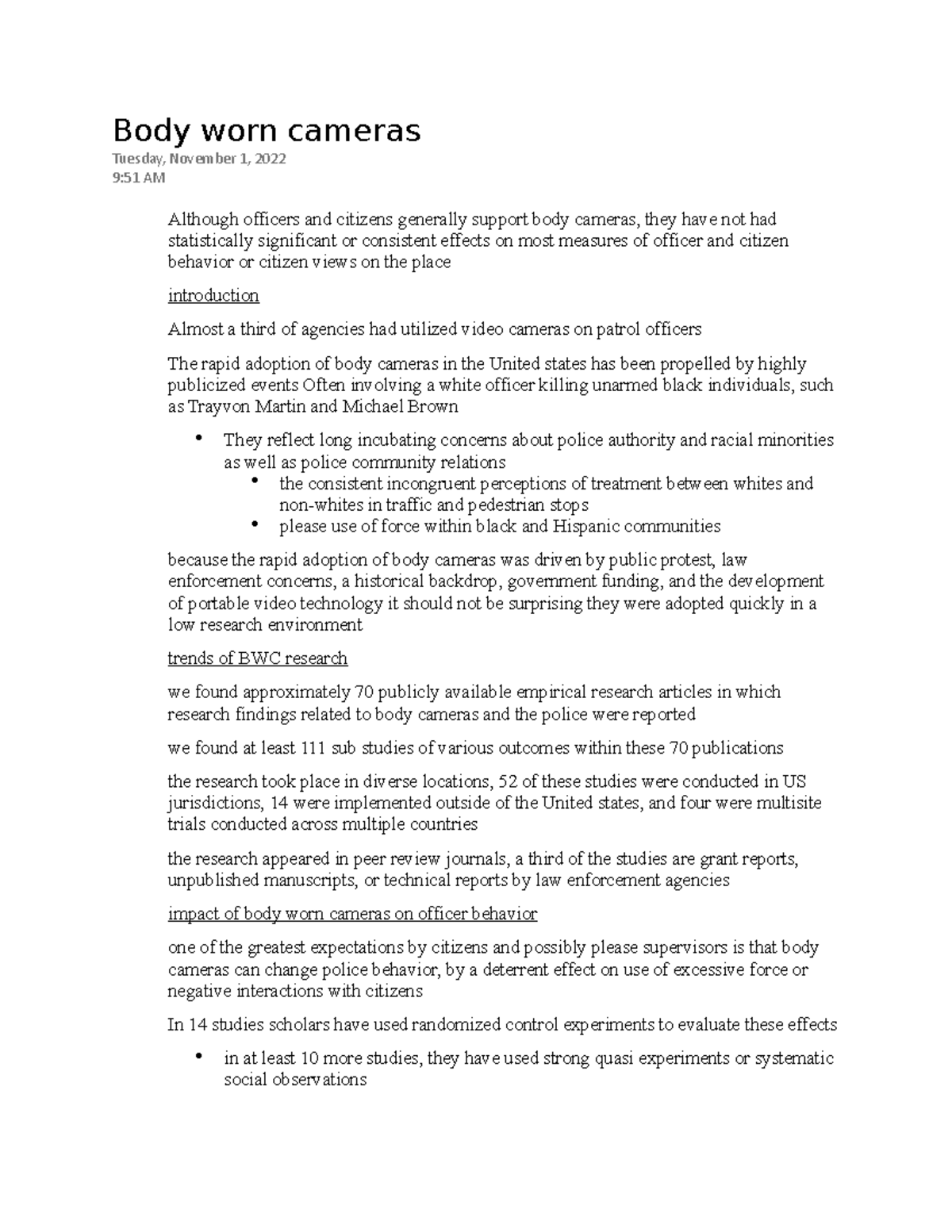 Body worn cameras - Lecture notes from Police Accountability taught by ...
