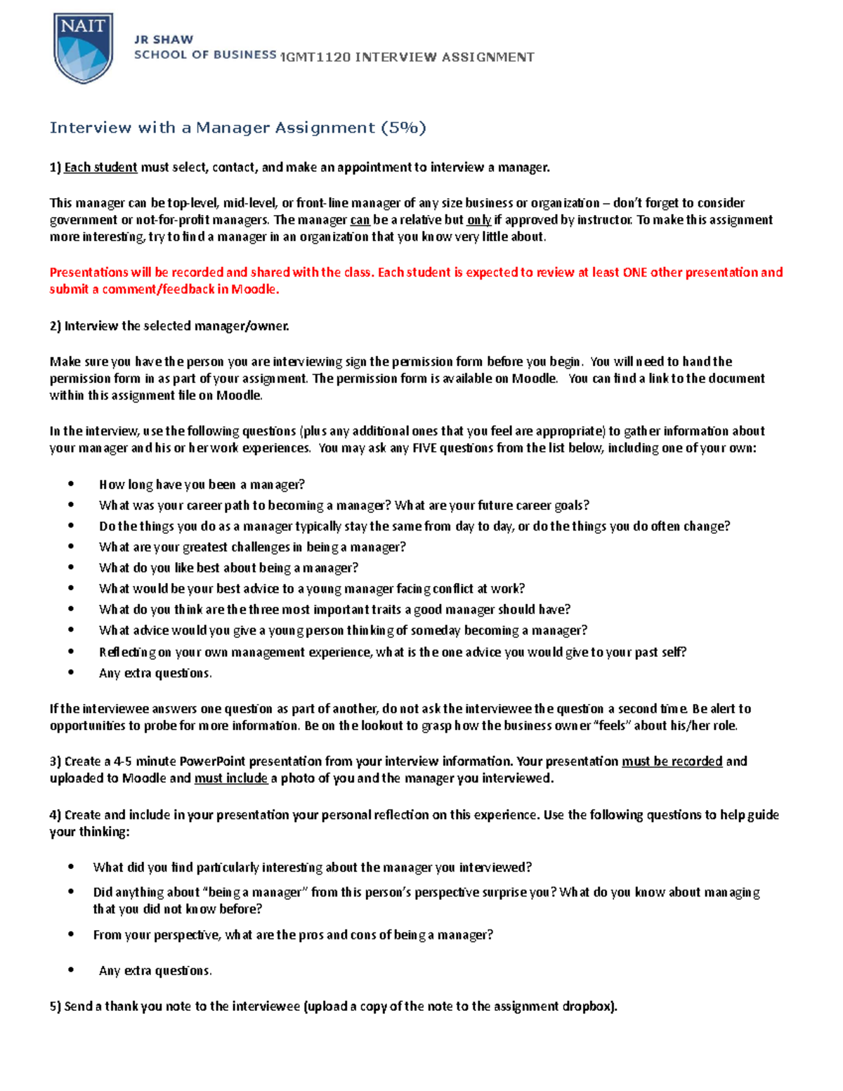 Interview with a Manager Assignment Spring 2022 - MGMT1120 INTERVIEW ...