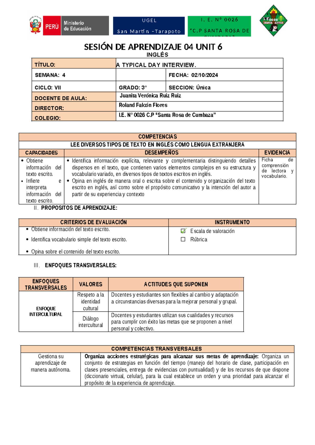 Sesion 04 ingles 3 sec UNIT 6 - U G E L S a n M a r tí n – T a r a p o ...