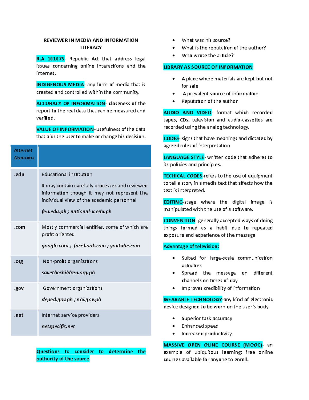 MIL Reviewer-prelim - mil reviewer - REVIEWER IN MEDIA AND INFORMATION ...