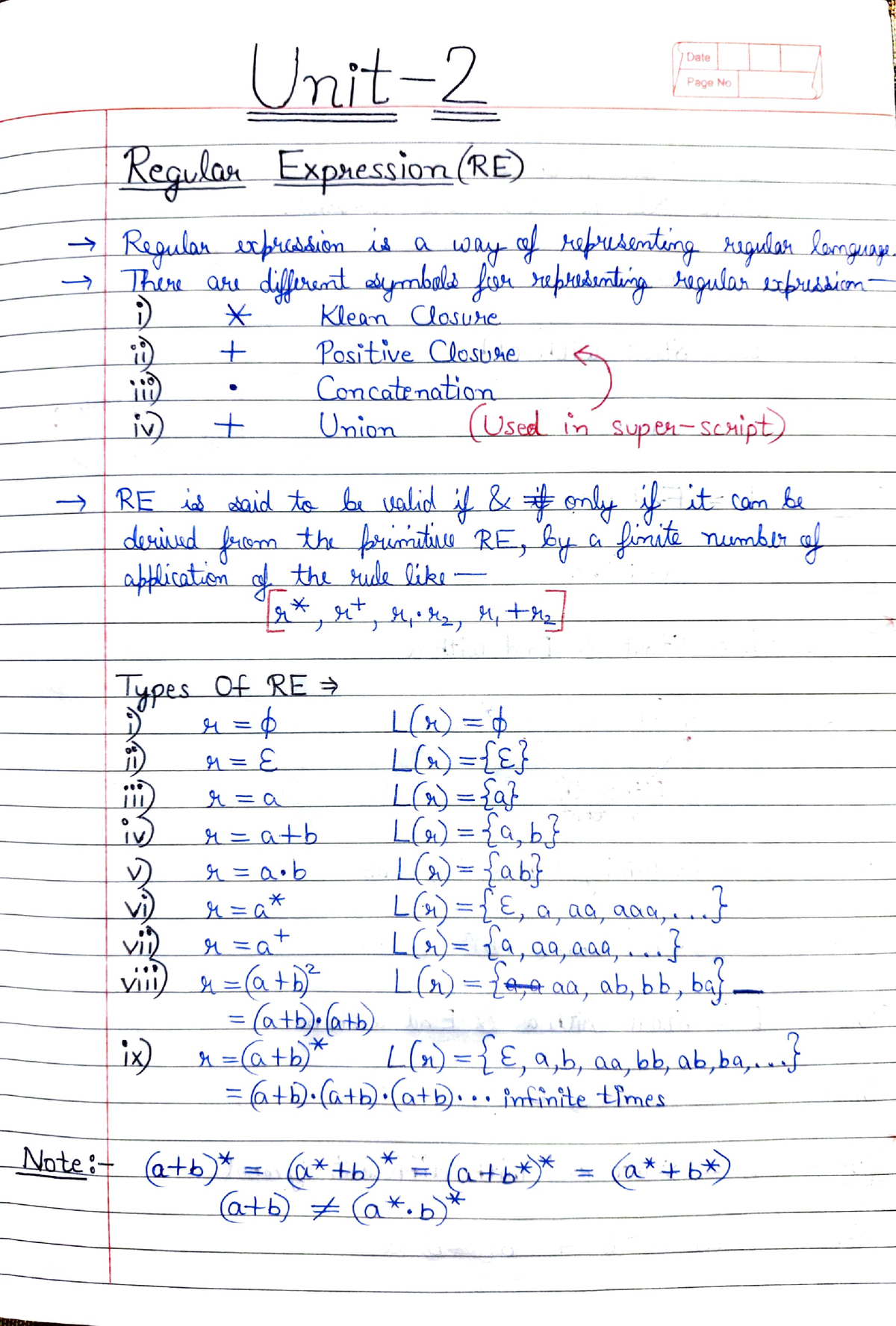 TAFL Unit-2 Notes - Unit- Kegulan Expesion (RE) Lypes Of RE Types ...