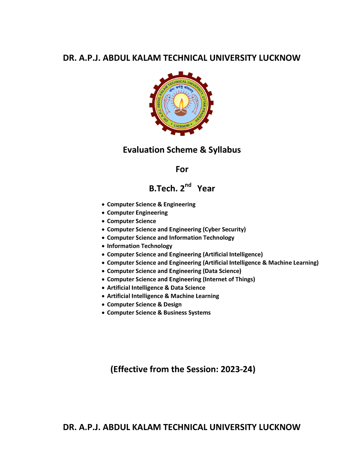 Syllabus of the aktu DR. A.P. ABDUL KALAM TECHNICAL UNIVERSITY