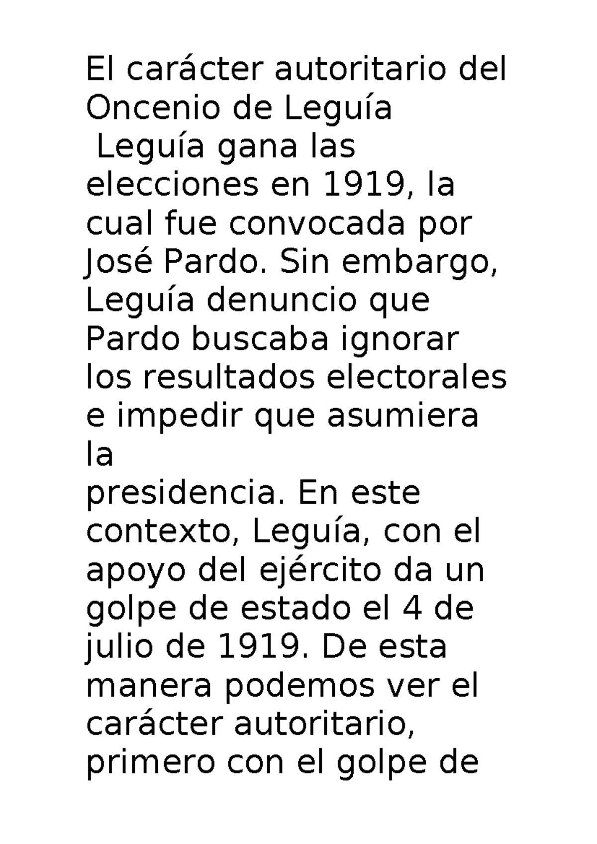 Avance Leguía - El carácter autoritario del Oncenio de Leguía Leguía ...