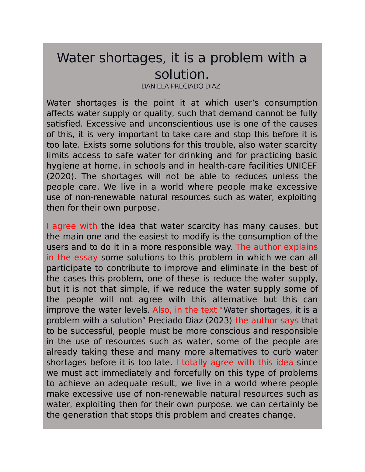 water shortage solutions essay task 2