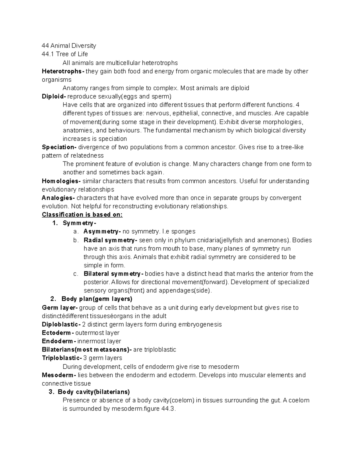Bio 44 Animal Diversity - 44 Animal Diversity 44 Tree of Life All ...