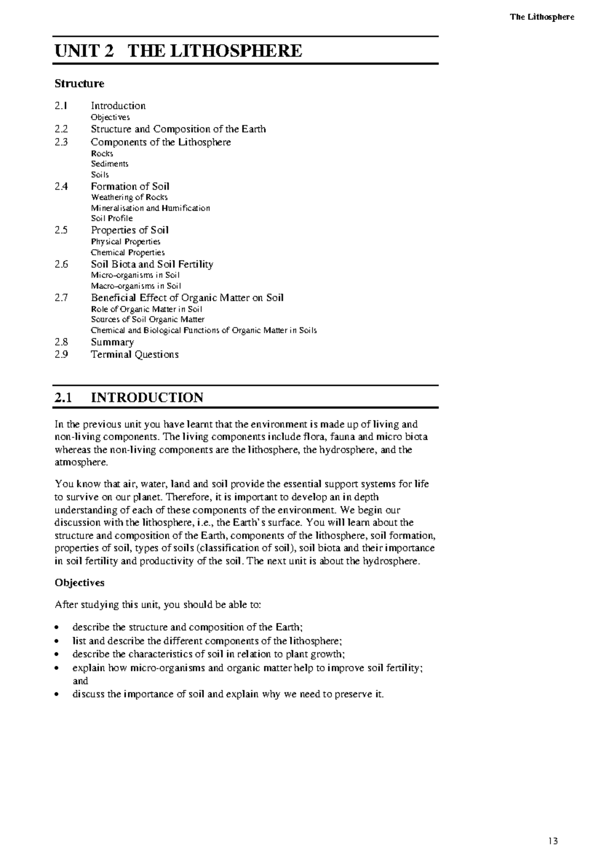 Unit-2 - Unit-2 of the lesson - The Lithosphere UNIT 2 THE LITHOSPHERE ...