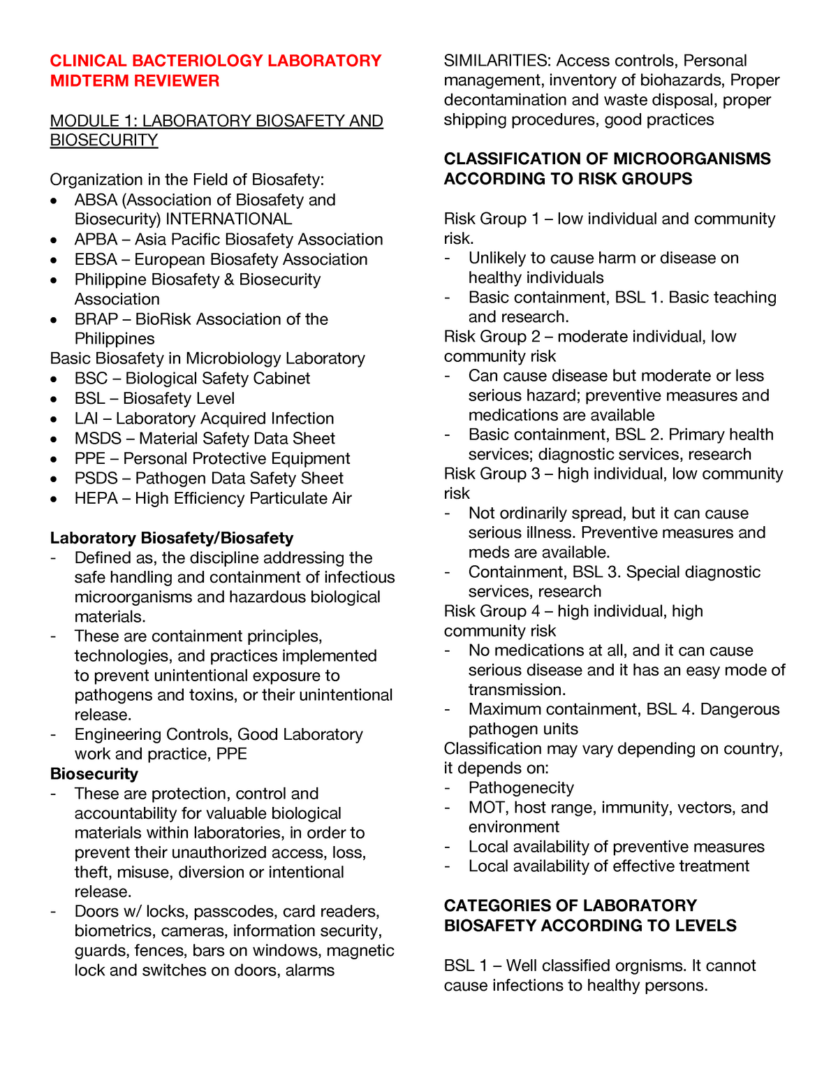 Bacteriology Laboratory Notes - CLINICAL BACTERIOLOGY LABORATORY ...