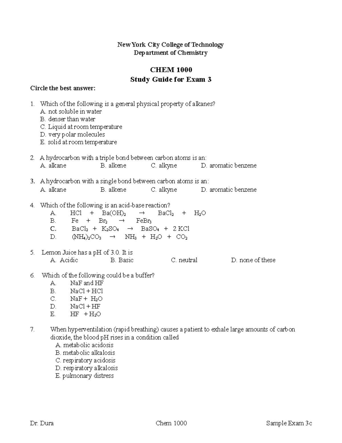 chemistry exam 3 - New York City College of Technology Department of ...