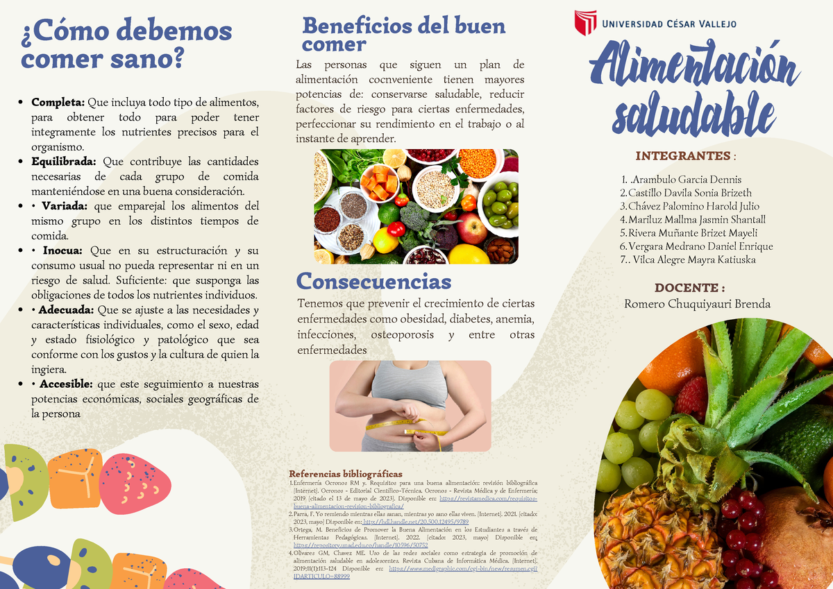 Tríptico Alimentación Saludable Beneficios Del Buen Comer Alimentacion Saludable ¿cómo Debemos 5649