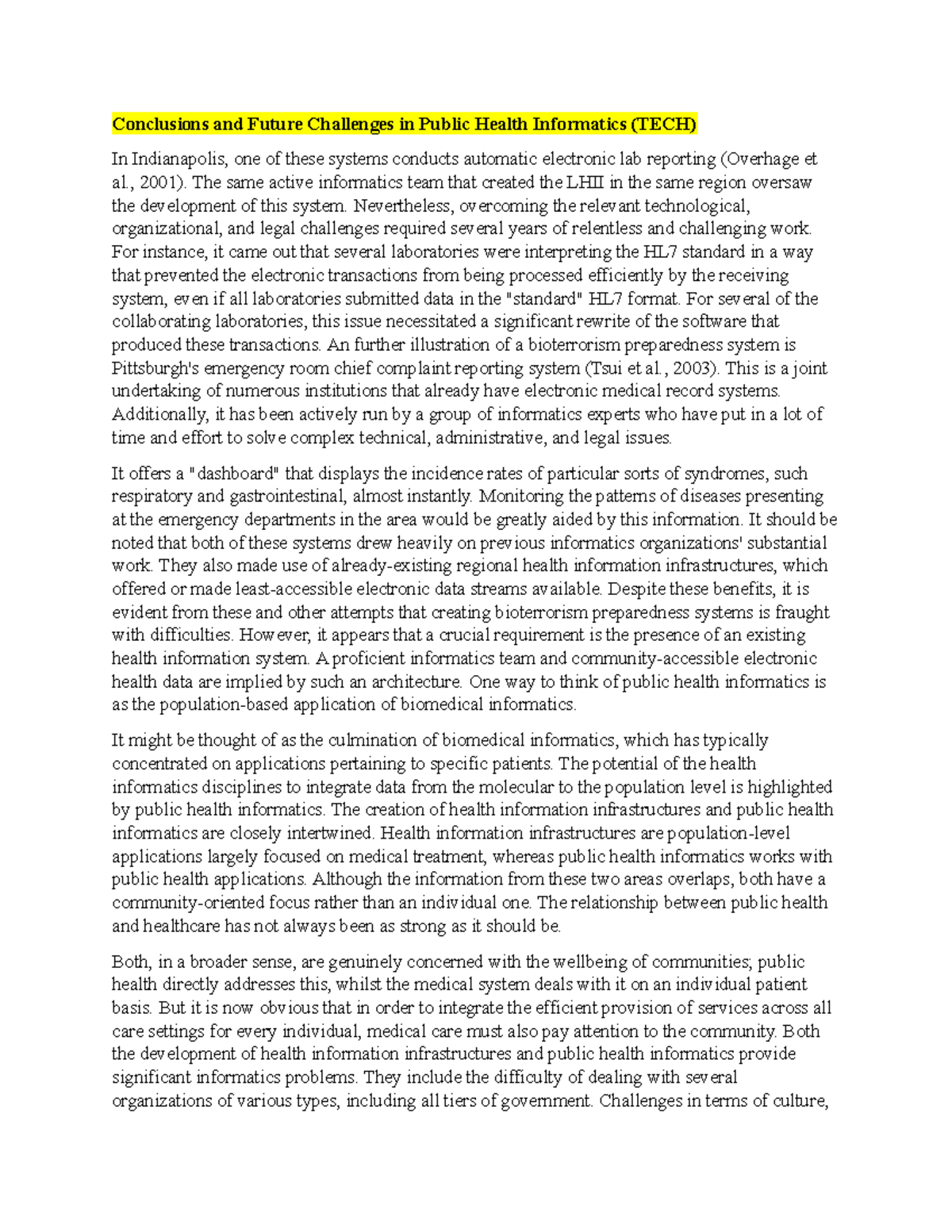 Conclusions and Future Challenges in Public Health Informatics (TECH ...