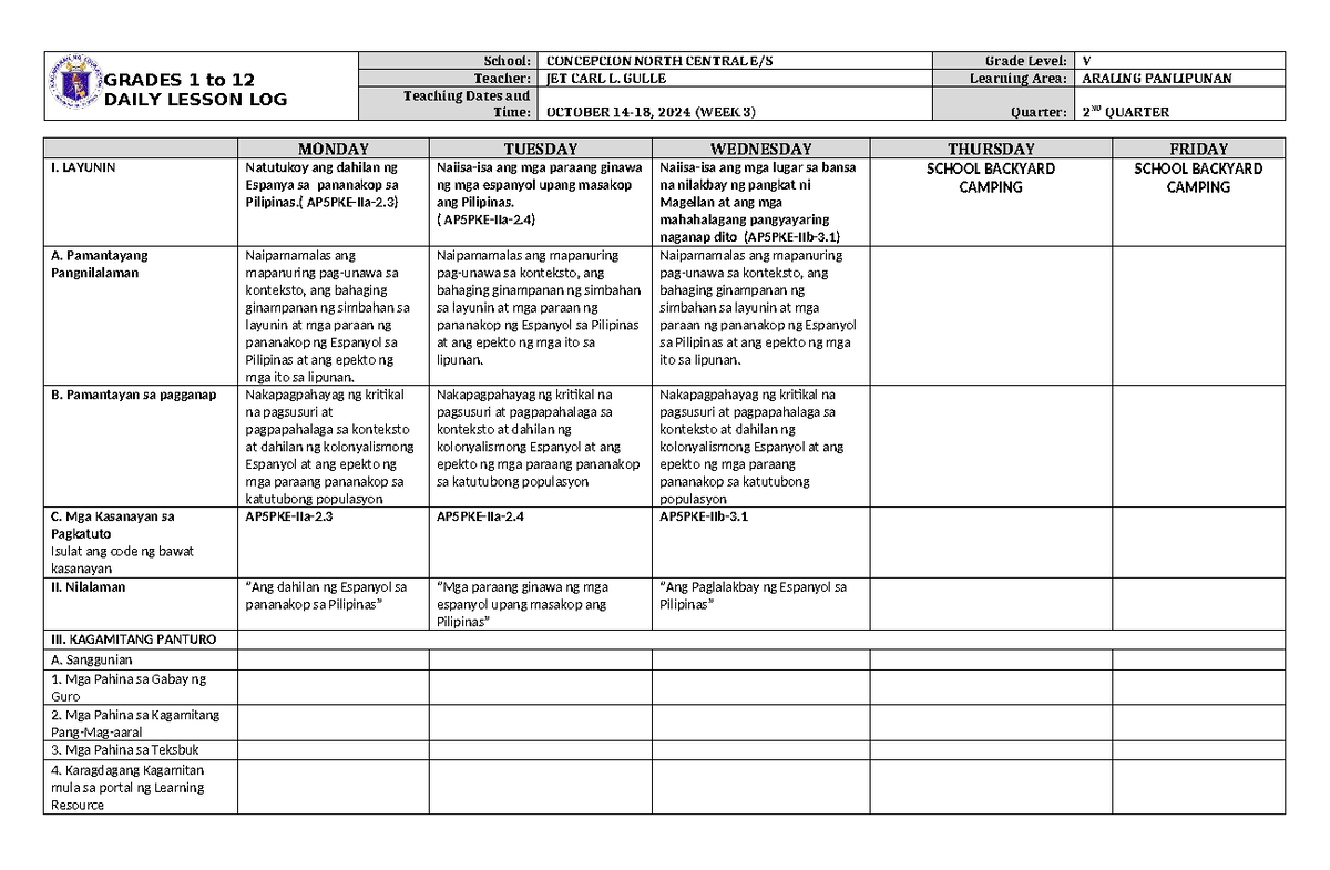 DLL Araling Panlipunan 5 Q2 W3 - GRADES 1 to 12 DAILY LESSON LOG School ...