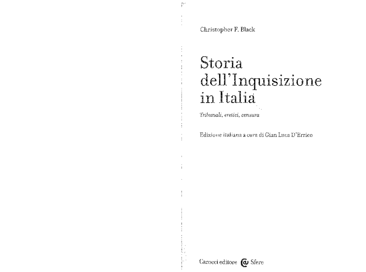 Indice libro inquisizione Christopher F. Black Storia dell