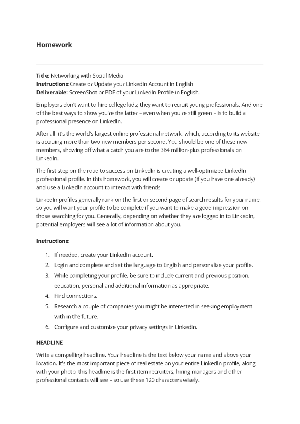 Homework 2 - Homework Title: Networking with Social Media Instructions ...