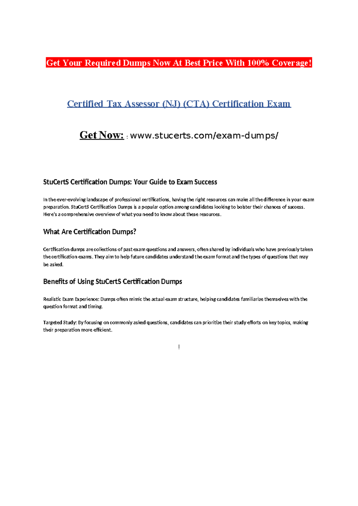 Certified Tax Assessor (NJ) (CTA) Certification Exam Get Your