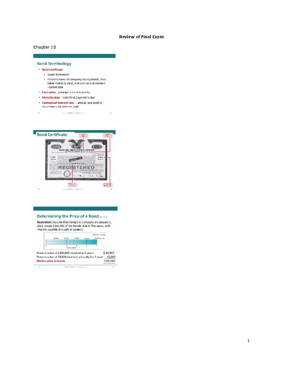 Review Of Final Exam - Review Of Final Exam Chapter 10 (5) The ...