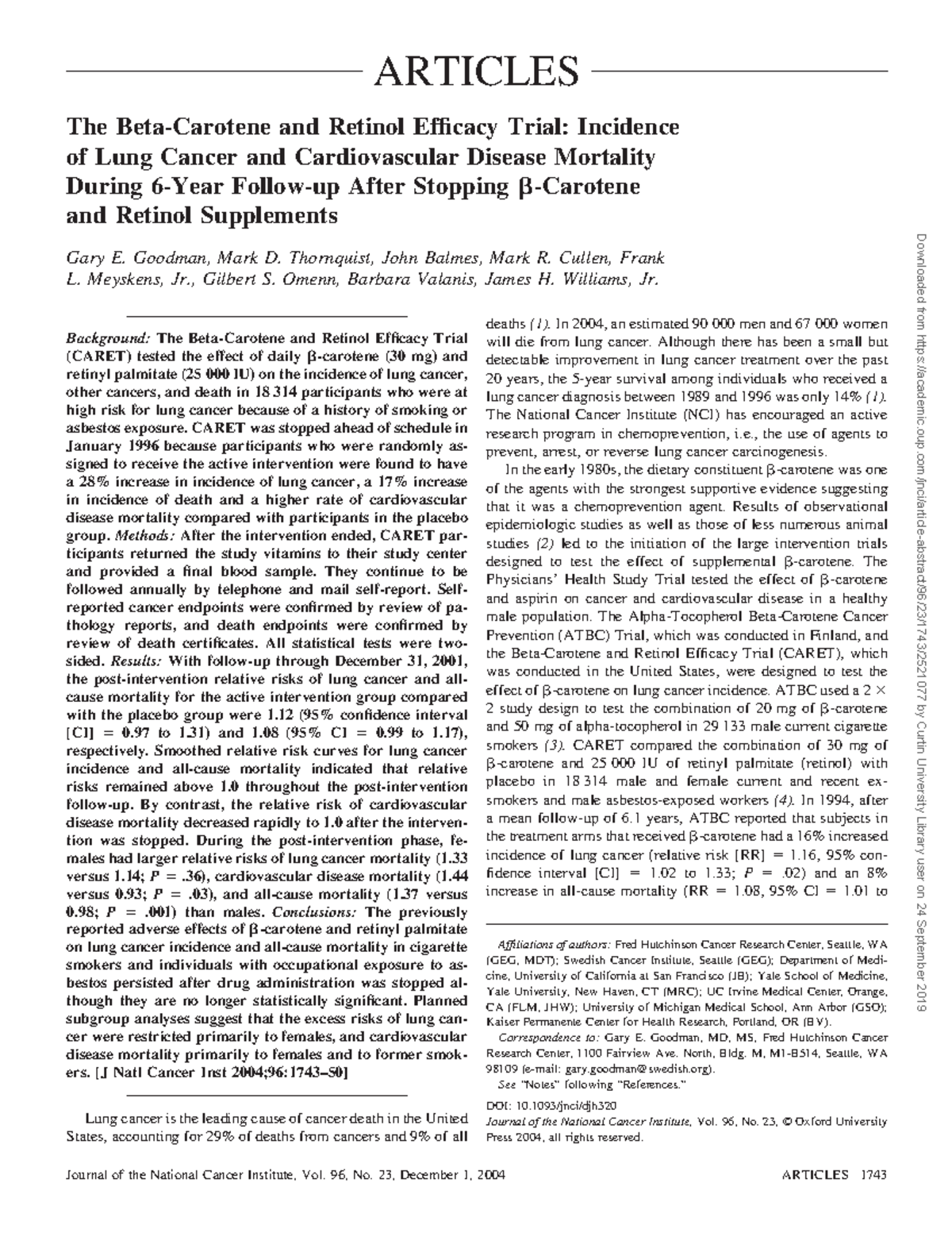 Goodman et al Journal ARTICLES The BetaCarotene and Retinol