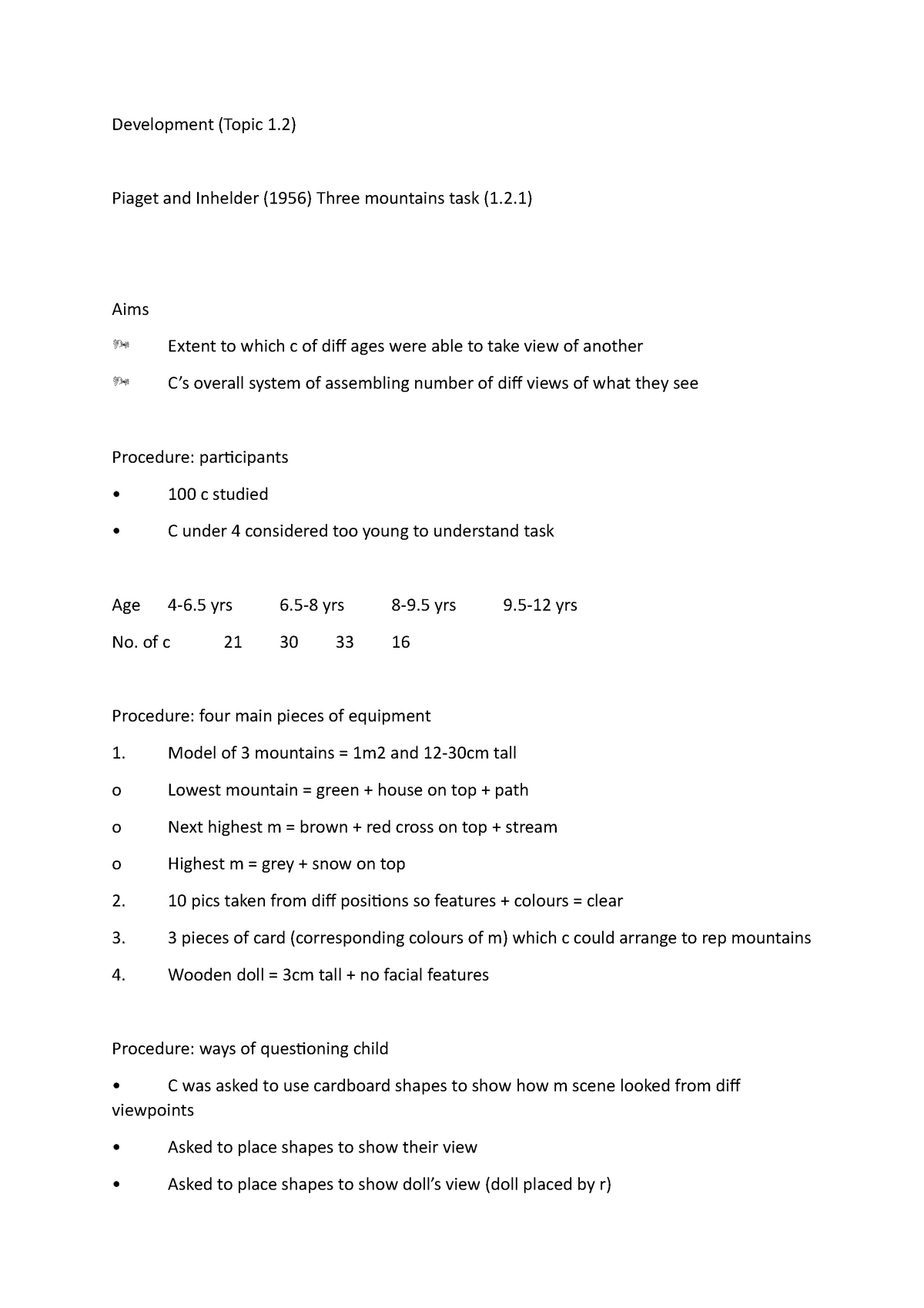 Topic 1.2 part 1 Development Topic 1 Piaget and Inhelder 1956