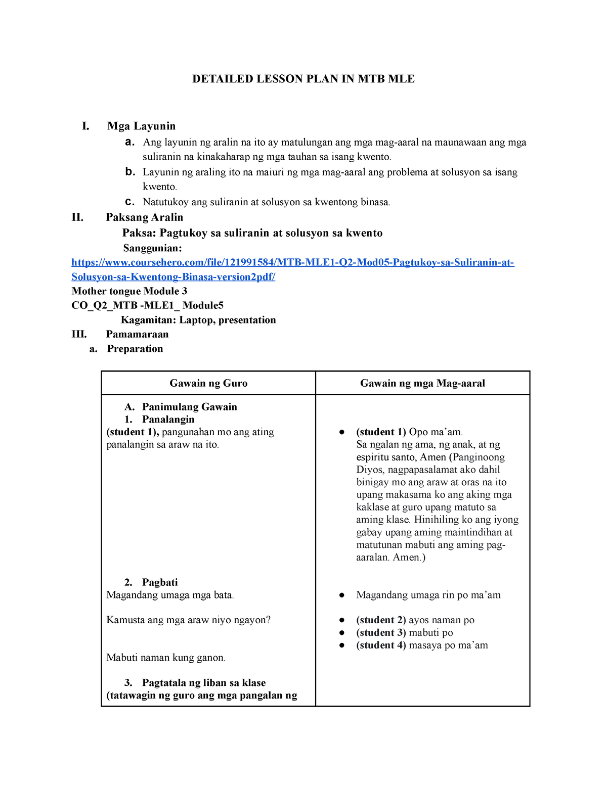 Detailed Lesson Plan In Mtb Mle Detailed Lesson Plan In Mtb Mle I Mga Layunin A Ang Layunin 0061