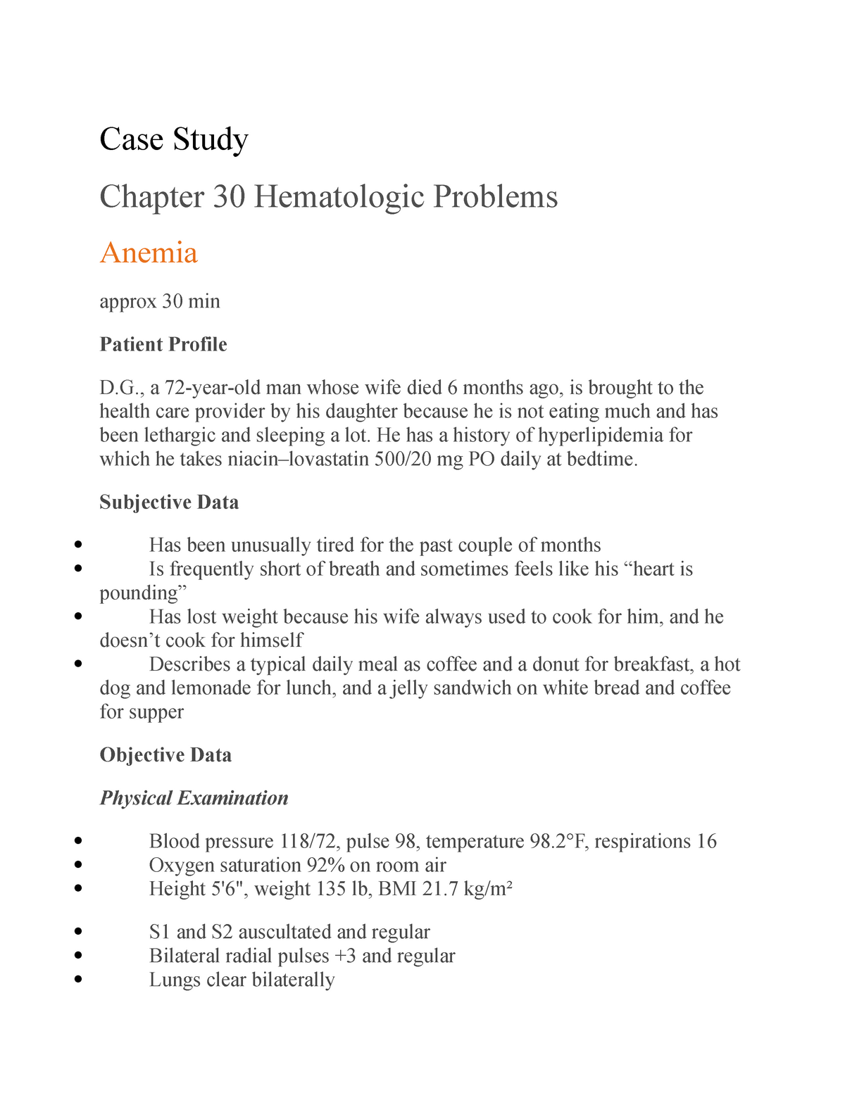 anemia case study with answers