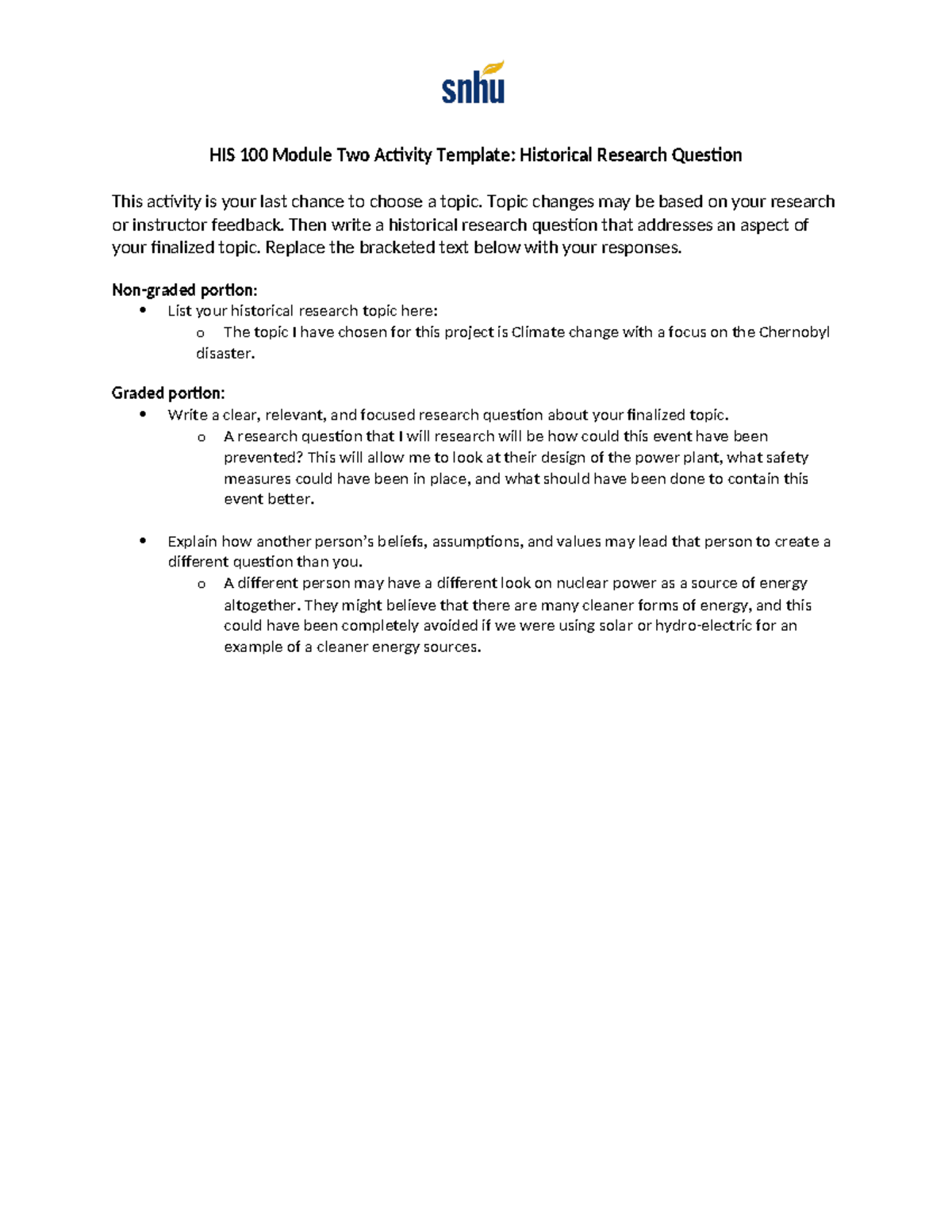 HIS 100 Module Two Activity Research Question Template - HIS 100 Module ...