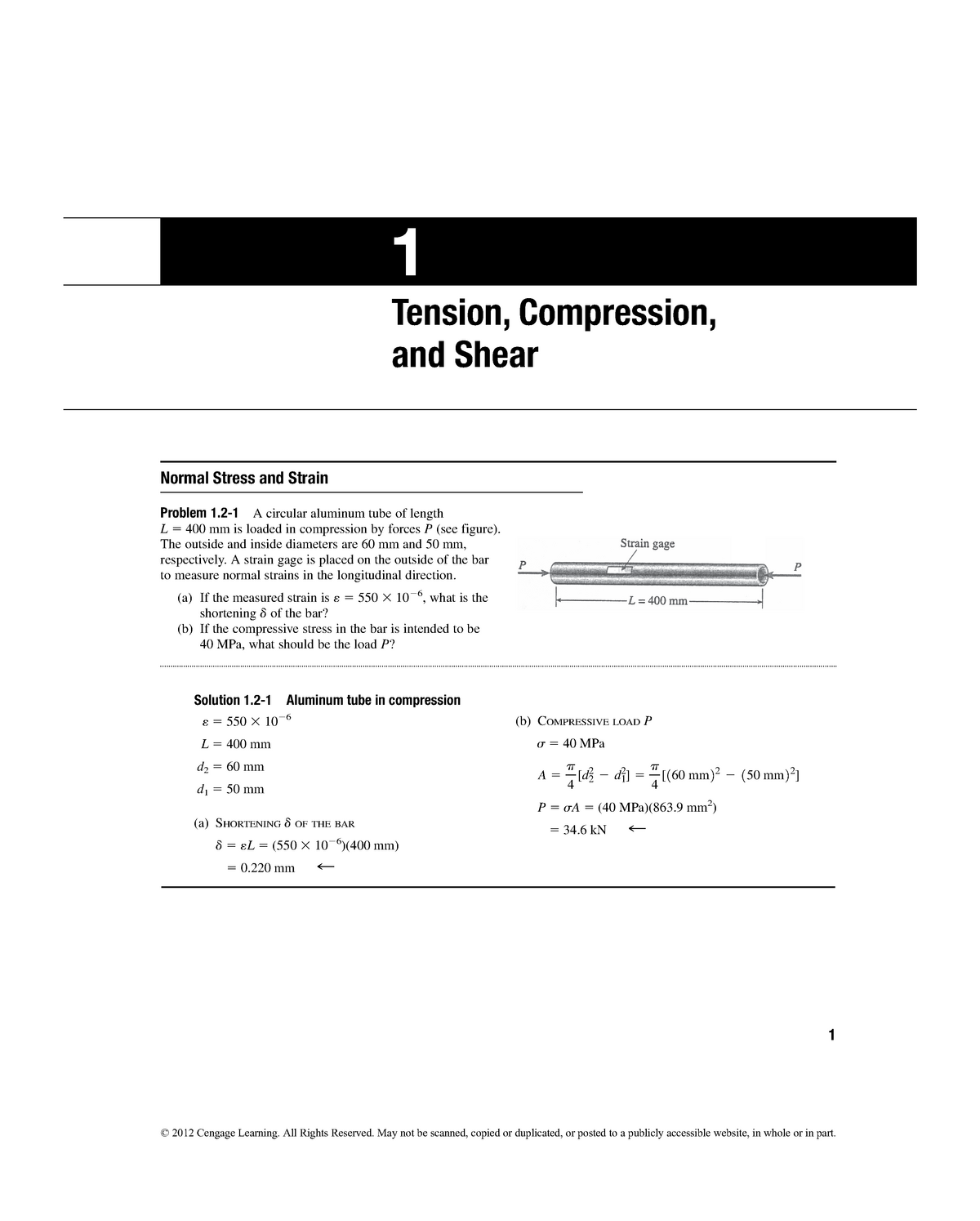 Gere의 핵심 재료역학 Brief Editon Solution Manual 1장 - 1 Tension, Compression ...